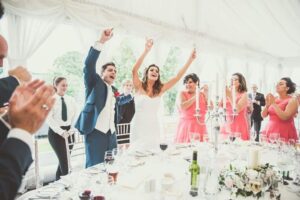 Marquee Wedding Bride and Grooms Arrival for Dinner